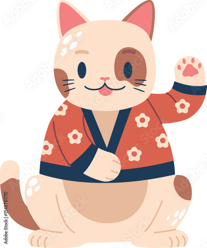 Lucky cat wearing oriental bathrobe