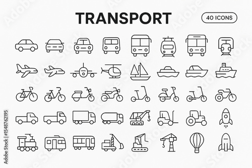 Transportation thin line icons. Editable stroke. Pixel perfect.