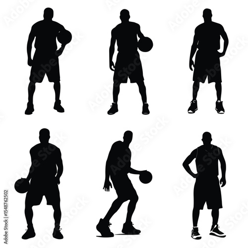 basketball player silhouette set, Black & White silhouette set 