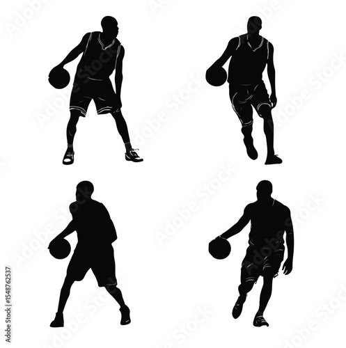 basketball player silhouette set, Black & White silhouette set 