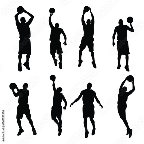 basketball player silhouette set, Black & White silhouette set 