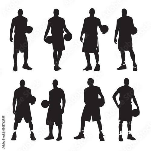 basketball player silhouette set, Black & White silhouette set 