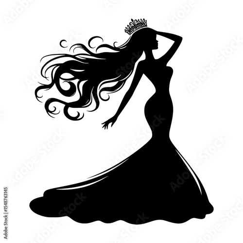 Silhouette of a queen in a flowing gown