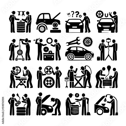 Automotive repair shop icons car maintenance and service