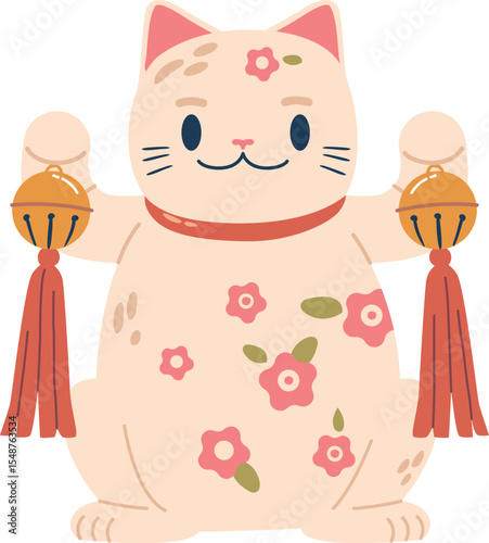 Lucky cat with oriental bell