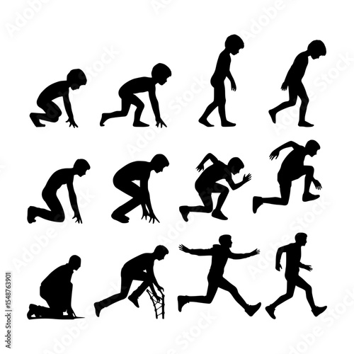 Silhouettes of runners in various athletic poses