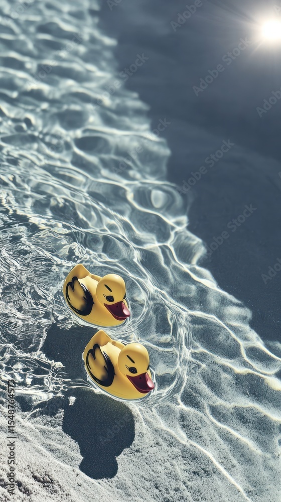Obraz premium Two yellow rubber ducks floating in a pool