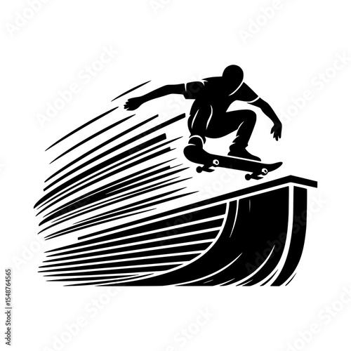 Skateboarder silhouette performing a ramp trick