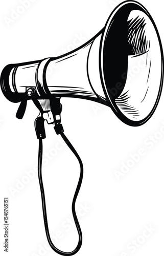 Hand-drawn editable vector silhouette of a vintage megaphone