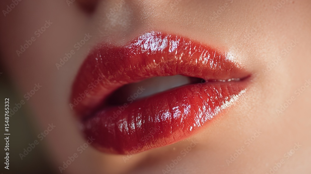 Obraz premium Glossy red lips with perfect texture, radiating elegance and allure ﻿