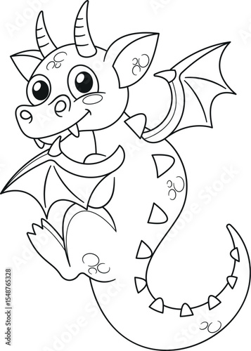 Cute spooky black-and-white dragon vector illustration