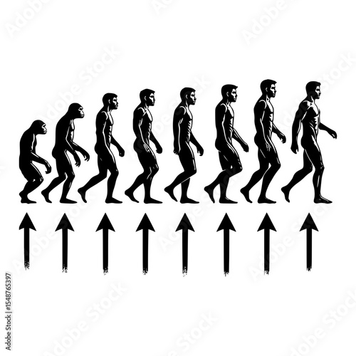 Human evolution progression silhouettes with arrows