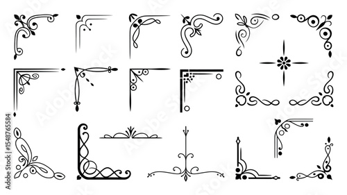 Elegant vector corner ornaments with swirls, floral patterns and decorative vintage elements
