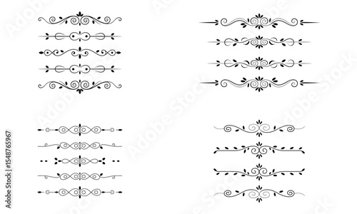 Decorative black ornamental dividers with vintage flourishes and elegant vector elements

