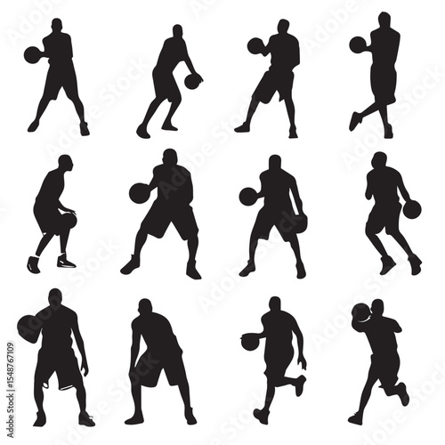 basketball silhouette set, Black & White silhouette set