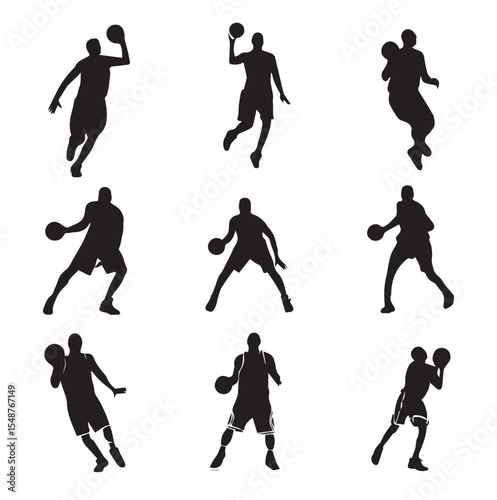 basketball silhouette set, Black & White silhouette set