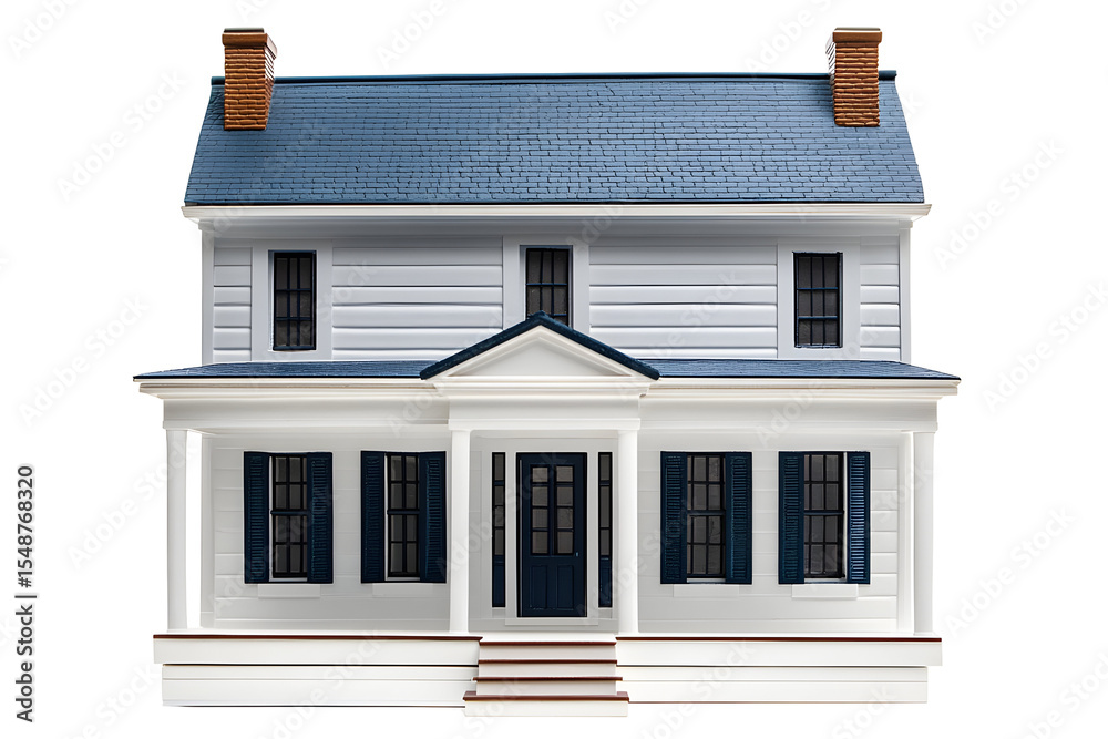 Detailed miniature model of a classic American colonial style house on black Detailed miniature model of a classic American colonial style house on black