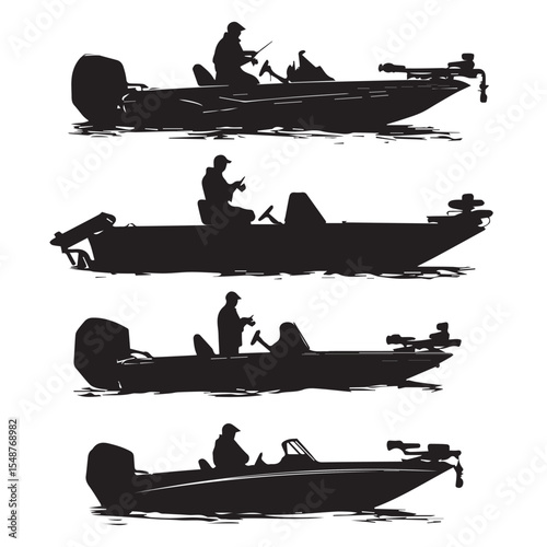 bass boat silhouette set, Black & White silhouette set 