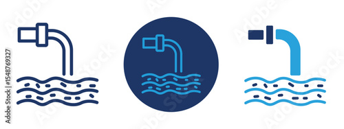 Set of colored pixel perfect Water pollution icon, 1 silhouette, 1 unexpanded, Polluted water with trash or oil icon.