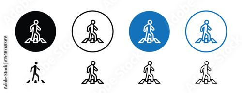 Set of colored pixel perfect Zebra crossing sign icon, 1 silhouette, 1 unexpanded, Pedestrian or crosswalk icon showing zebra crossing.