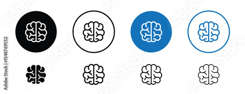 Set of colored pixel perfect Brain icon, 1 silhouette, 1 unexpanded, Simple line icon of a human brain for intelligence or mind concepts.