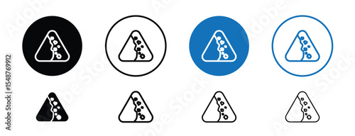 Set of colored pixel perfect Falling rocks icon, 1 silhouette, 1 unexpanded, Road sign icon warning about rockfall hazard.
