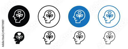 Set of colored pixel perfect Mental health icon, 1 silhouette, 1 unexpanded, Brain with heart or plus sign for mental well-being.