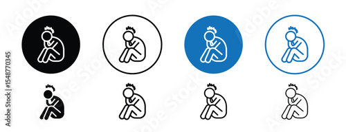 Set of colored pixel perfect Overwhelmed icon, 1 silhouette, 1 unexpanded, Icon of stressed person with swirling lines or pressure marks.