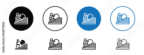 Set of colored pixel perfect Resilience building icon, 1 silhouette, 1 unexpanded, Strong figure or rising arrow showing resilience growth.