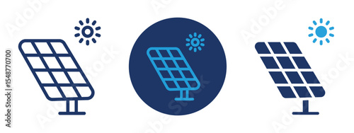 Set of colored pixel perfect Solar power icon, 1 silhouette, 1 unexpanded, Solar panel with sun rays icon for clean energy.