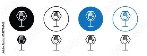 Set of colored pixel perfect Stop sign icon, 1 silhouette, 1 unexpanded, Octagon stop sign icon for traffic control.