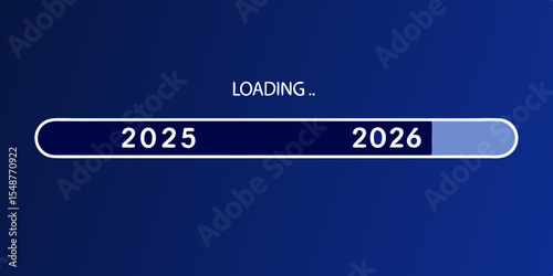 Loading bar showing progress from 2025 to 2026 on a blue background