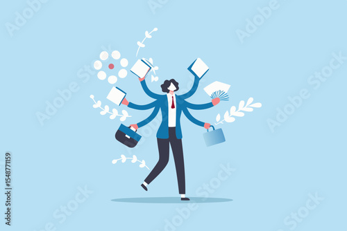 Busy Businessperson Multitasking with Many Tasks