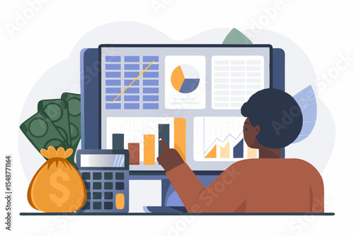 Financial Analyst Reviewing Data on Computer Screen