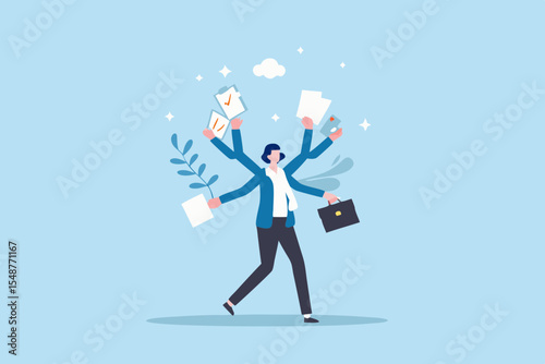 Busy Businesswoman Multitasking Juggling Work and Life