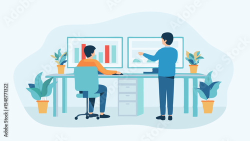 Businessmen Discussing Data on Computers