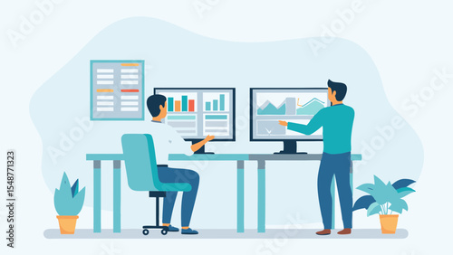 Business Colleagues Analyzing Data on Multiple Screens