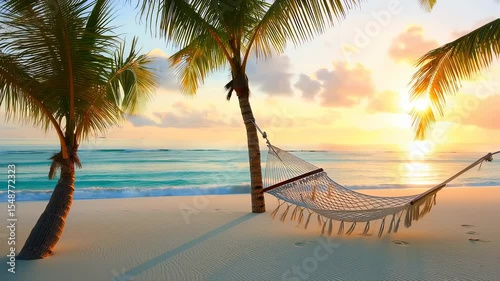 Serene Sunset Hammock Paradise: Tropical Beach Relaxation