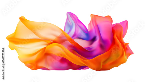Elegant colorful fabric wave floating in darkness, an abstract artistic background