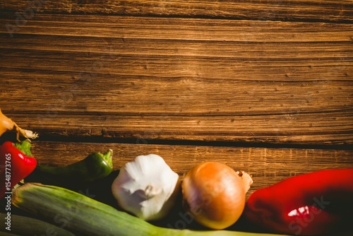 Various vegetables on wooden table