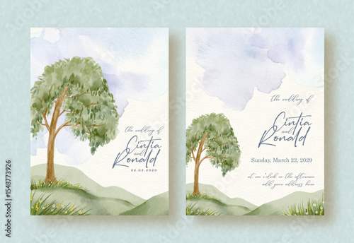 Greenery Savanna With Tree Illustration Of Invitation Background