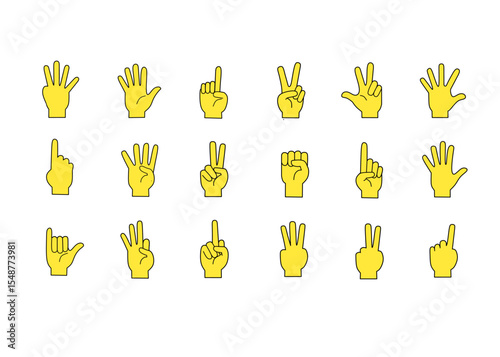 Hand Emoji Icon Set - No Skin Tone - Editable Stroke