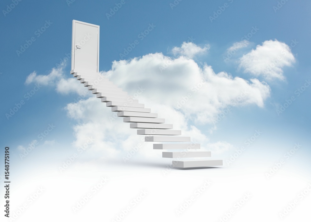 Obraz premium Steps leading to closed door in the sky