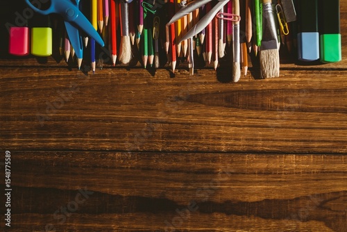 High angle view of color pencils on table