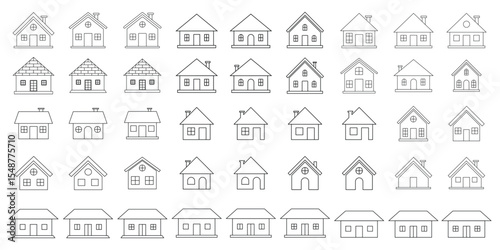 home icons. House symbol. Set of real estate objects and houses black icons. Simple monochrome house icon set. Flat style houses symbols for apps and websites. tiny house icon line art vector. 