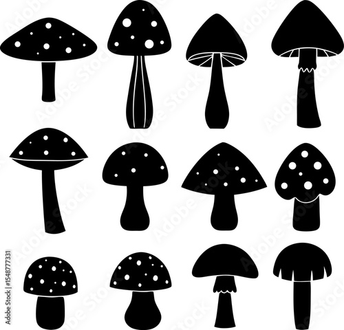 the set silhouettes of forest mushrooms.eps