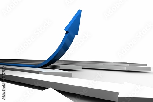 Blue arrow pointing up from white surface