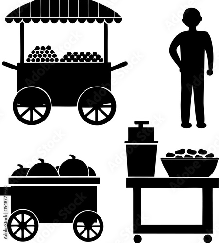the illustration of a street food cart vendor icon.eps