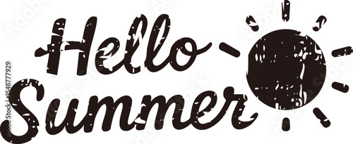 Hello Summer - Summer Phrase / Monochrome Grunge Style / Single Item