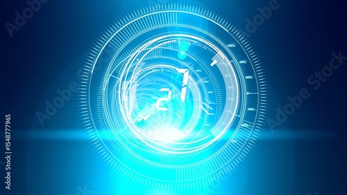 Interface dial with numbers in dark blue background with light blue radiance